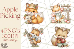 Watercolor Apple Orchard Animal PNG Clipart, Fall Png Product Image 1