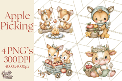 Watercolor Apple Orchard Animal PNG Clipart, Fall Png Product Image 1