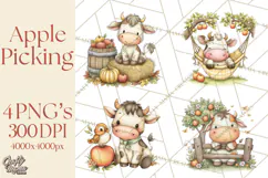 Watercolor Apple Orchard Animal PNG Clipart, Fall Png Product Image 1