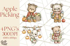 Watercolor Apple Orchard Animal PNG Clipart, Fall Png Product Image 1