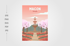 cherry blossom trees in macon vintage travel illustration Product Image 1