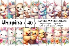 40 Easter Watercolor Digital Paper Clipart JPG Product Image 1