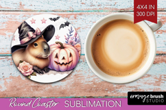 Capybara Halloween Round Coaster Coquette Coaster PNG Product Image 1