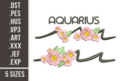 Aquarius Floral Zodiac Sign | Embroidery Design Product Image 1