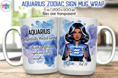 Zodiac Sign Mug Wrap PNG, Aquarius 15oz Sublimation Design Product Image 1