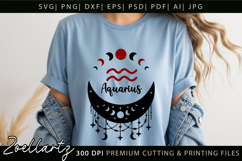 Aquarius Zodiac Sign SVG Celestial Moon T-shirt Mug Design Product Image 1