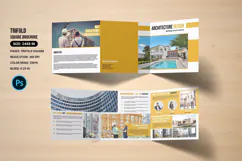 Professional architecture trifold brochure template for construction companies, architects, interior designers, and property development businesses.