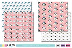Pastel penguin digital papers in pink and blue tones, perfect for winter scrapbooking and crafts.