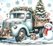 Christmas truck & snowman | Watercolor tumbler sublimation P Product Image 2