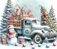 Christmas truck & snowman | Watercolor tumbler sublimation P Product Image 3