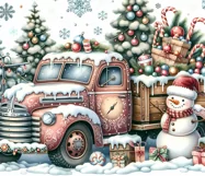 Christmas truck & snowman | Watercolor tumbler sublimation P Product Image 5