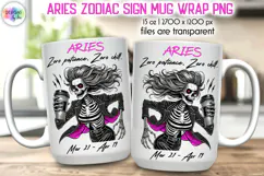 Snarky Skeleton Zodiac Sign Mug Wrap, Aries Zodiac Mug Product Image 1