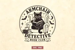 Armchair Detective Book Club SVG, Cozy Mystery Black Cat PNG Product Image 1