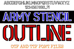 Army Stencil Outline Lettering ABC Font Typeface Alphabet OTF by Squeeb Creative
