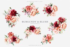 watercolor burgundy and blush flowers clipart set Product Image 4