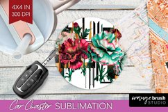 Vintage Flowers Car Coaster - Art Deco Coaster PNG Product Image 1