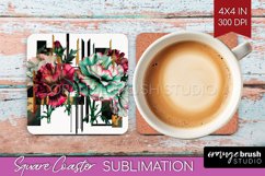 Vintage Flowers Square Coaster - Art Deco Coaster PNG Product Image 1
