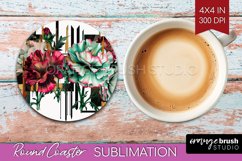 Vintage Flowers Round Coaster - Art Deco Coaster PNG Product Image 1