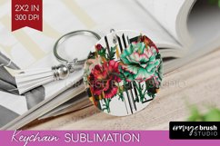 Vintage Flowers Keychain PNG - Art Deco Keychain Sublimation Product Image 1