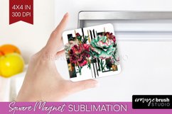 Vintage Flowers Magnet Sublimation - Art Deco Square Magnet Product Image 1