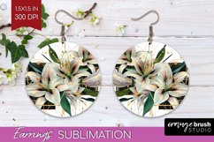 Vintage Flowers Round Earrings - Art Deco PNG Sublimation Product Image 1