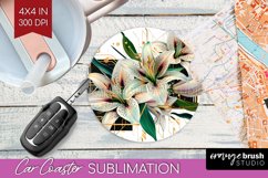Vintage Flowers Car Coaster - Art Deco Coaster PNG Product Image 1