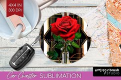 Vintage Flowers Car Coaster - Art Deco Coaster PNG Product Image 1