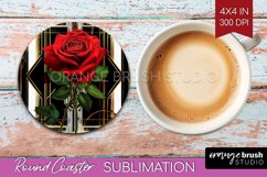 Vintage Flowers Round Coaster - Art Deco Coaster PNG Product Image 1