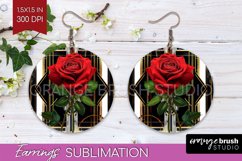 Vintage Flowers Round Earrings - Art Deco PNG Sublimation Product Image 1