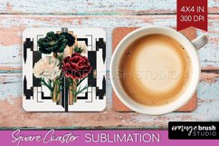 Vintage Flowers Square Coaster - Art Deco Coaster PNG Product Image 1