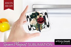 Vintage Flowers Magnet Sublimation - Art Deco Square Magnet Product Image 1