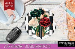 Vintage Flowers Car Coaster - Art Deco Coaster PNG Product Image 1