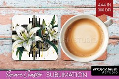 Vintage Flowers Square Coaster - Art Deco Coaster PNG Product Image 1