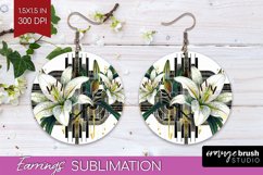 Vintage Flowers Round Earrings - Art Deco PNG Sublimation Product Image 1
