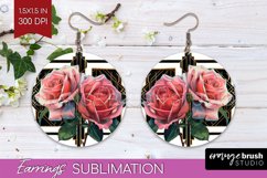 Vintage Flowers Round Earrings - Art Deco PNG Sublimation Product Image 1