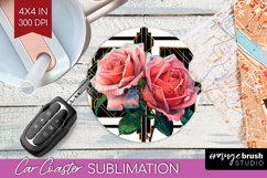 Vintage Flowers Car Coaster - Art Deco Coaster PNG Product Image 1
