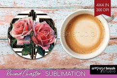 Vintage Flowers Round Coaster - Art Deco Coaster PNG Product Image 1