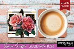 Vintage Flowers Square Coaster - Art Deco Coaster PNG Product Image 1