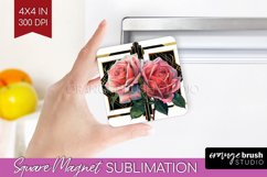 Vintage Flowers Magnet Sublimation - Art Deco Square Magnet Product Image 1