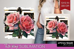 Vintage Flowers Tote Bag - Art Deco Tote Bag PNG Sublimation Product Image 1