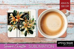 Vintage Flowers Square Coaster - Art Deco Coaster PNG Product Image 1