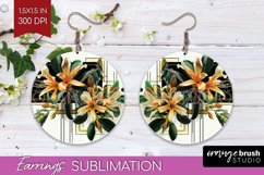 Vintage Flowers Round Earrings - Art Deco PNG Sublimation Product Image 1