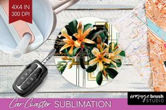 Vintage Flowers Car Coaster - Art Deco Coaster PNG Product Image 1