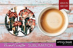 Vintage Flowers Round Coaster - Art Deco Coaster PNG Product Image 1