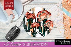 Vintage Flowers Car Coaster - Art Deco Coaster PNG Product Image 1