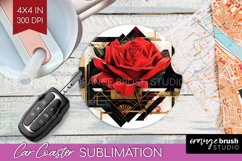 Vintage Flowers Car Coaster - Art Deco Coaster PNG Product Image 1