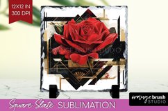 Vintage Flowers Slate PNG - Art Deco Square Slate Product Image 1