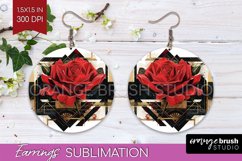 Vintage Flowers Round Earrings - Art Deco PNG Sublimation Product Image 1