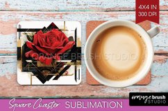 Vintage Flowers Square Coaster - Art Deco Coaster PNG Product Image 1