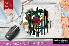 Vintage Flowers Car Coaster - Art Deco Coaster PNG Product Image 1